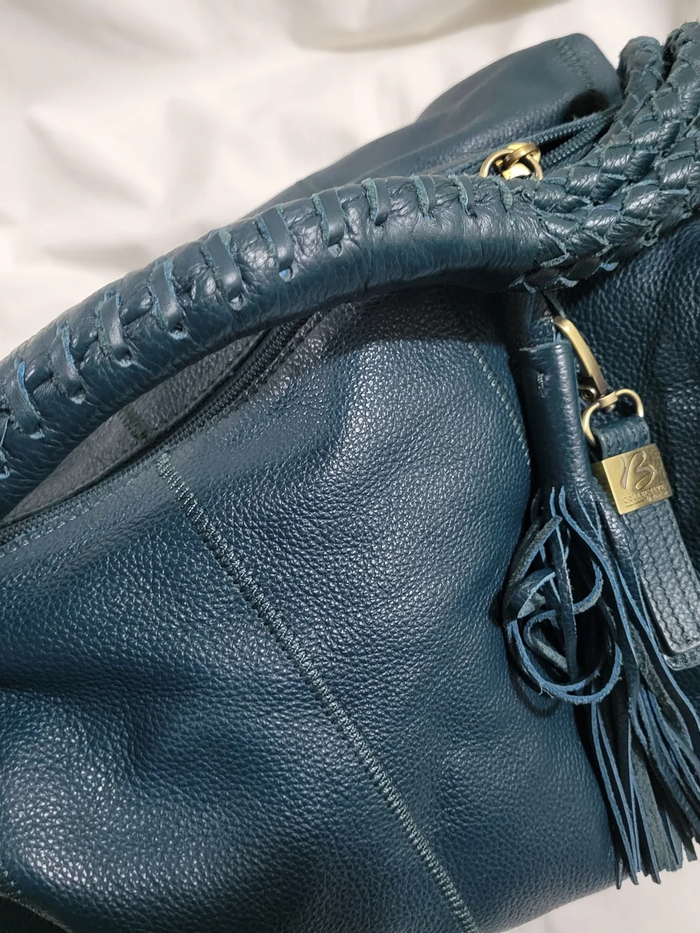 B. Collective Braided Handle Leather Hobo Bag - Teal Blue
